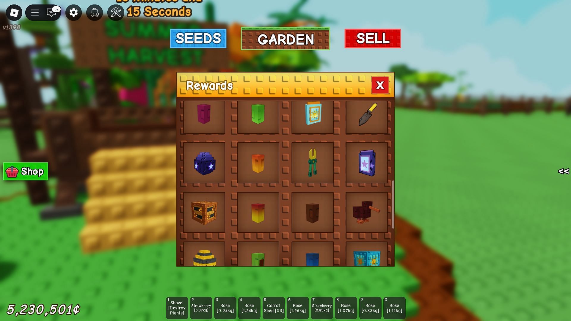 The Summer Harvest Event rewards (Image via Roblox)